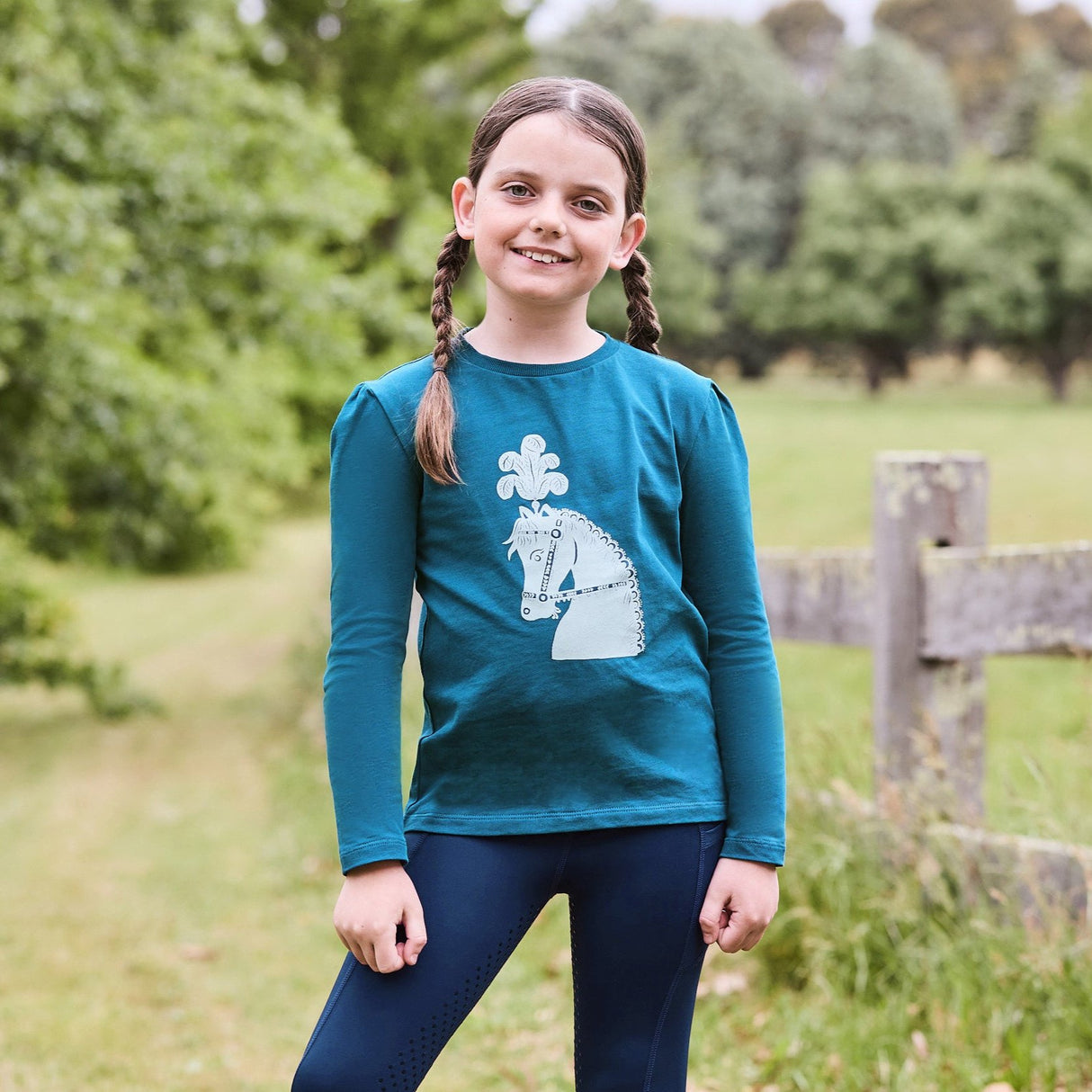 Dublin Kids Poppy Puff Sleeve Tee #colour_legion-blue-pony-silhouette