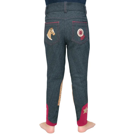 Riding Star Collection Denim Jodhpurs by Little Rider #colour_navy-burgundy