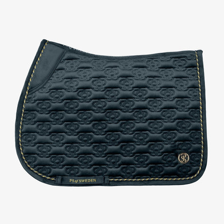 PS of Sweden Velvet Monogram Jump Saddle Pad #colour_midnight-green