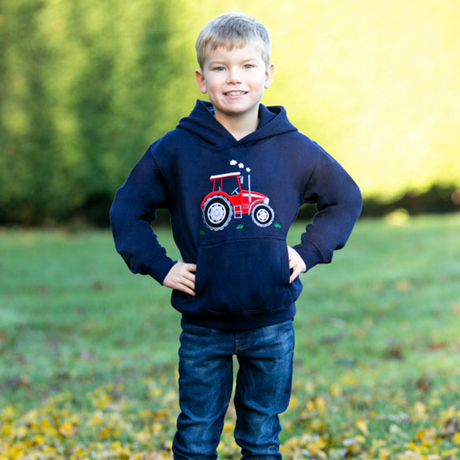 British Country Collection Big Red Tractor Childrens Applique Hoodie #colour_navy